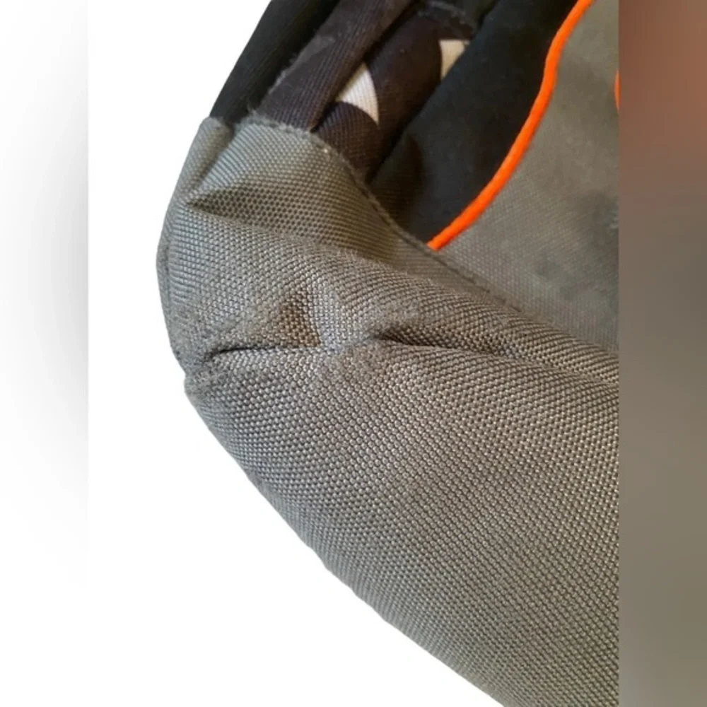 Quicksilver backpack book bag with laptop tablet sleeve. Orange and gray